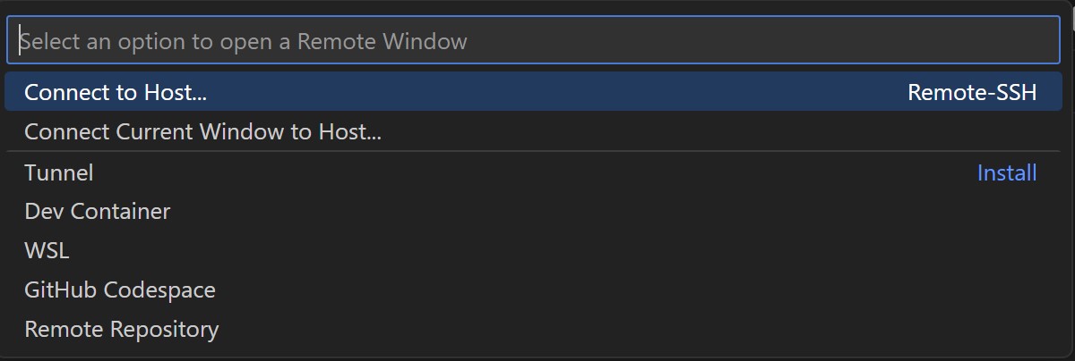 Image depicting the prompt that opens when clicking one of the "Connect to..." buttons in the new VS Code window